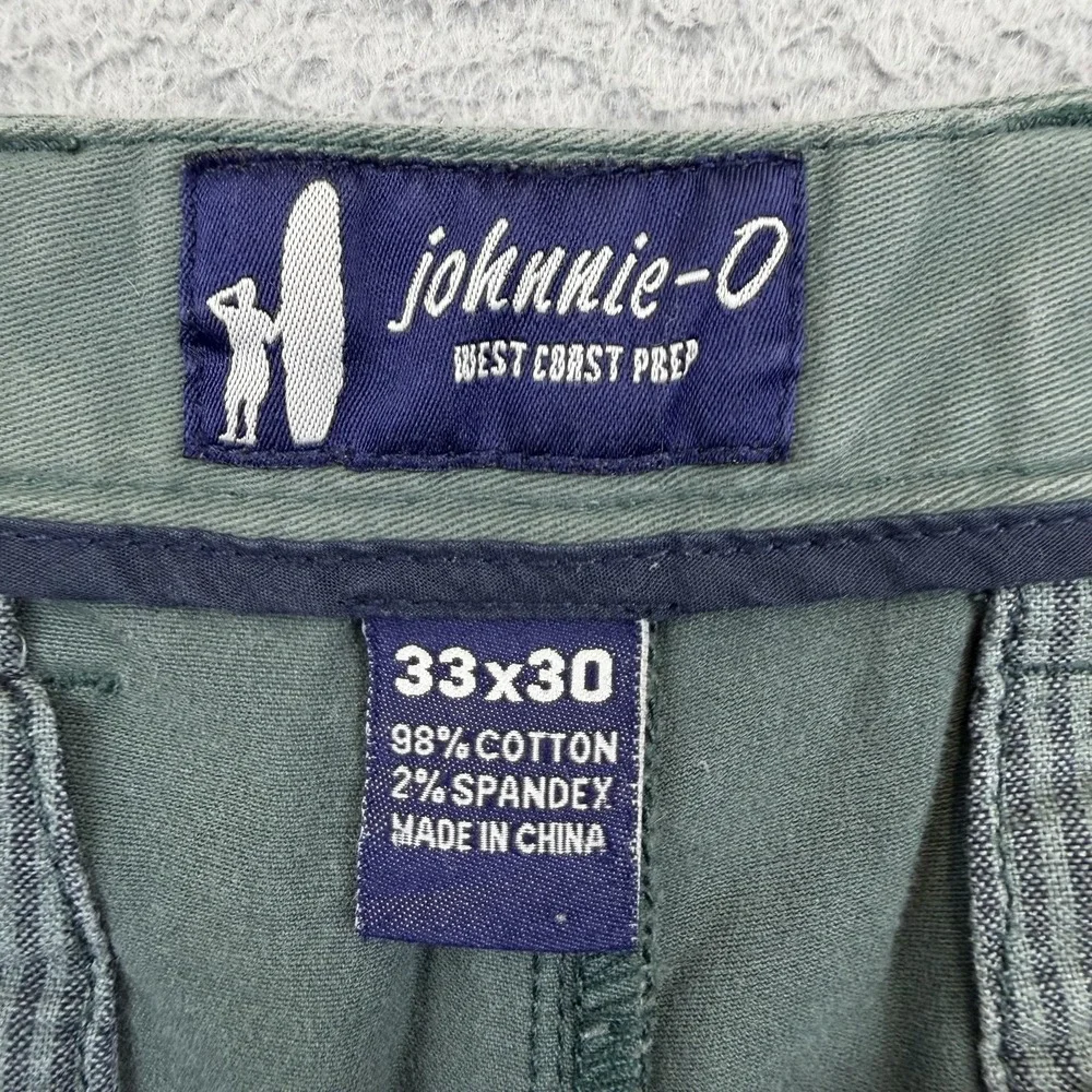 Johnnie-O Pants Mens 33x30 Green Stretch Chino Straight Leg Casual Cotton *32x29